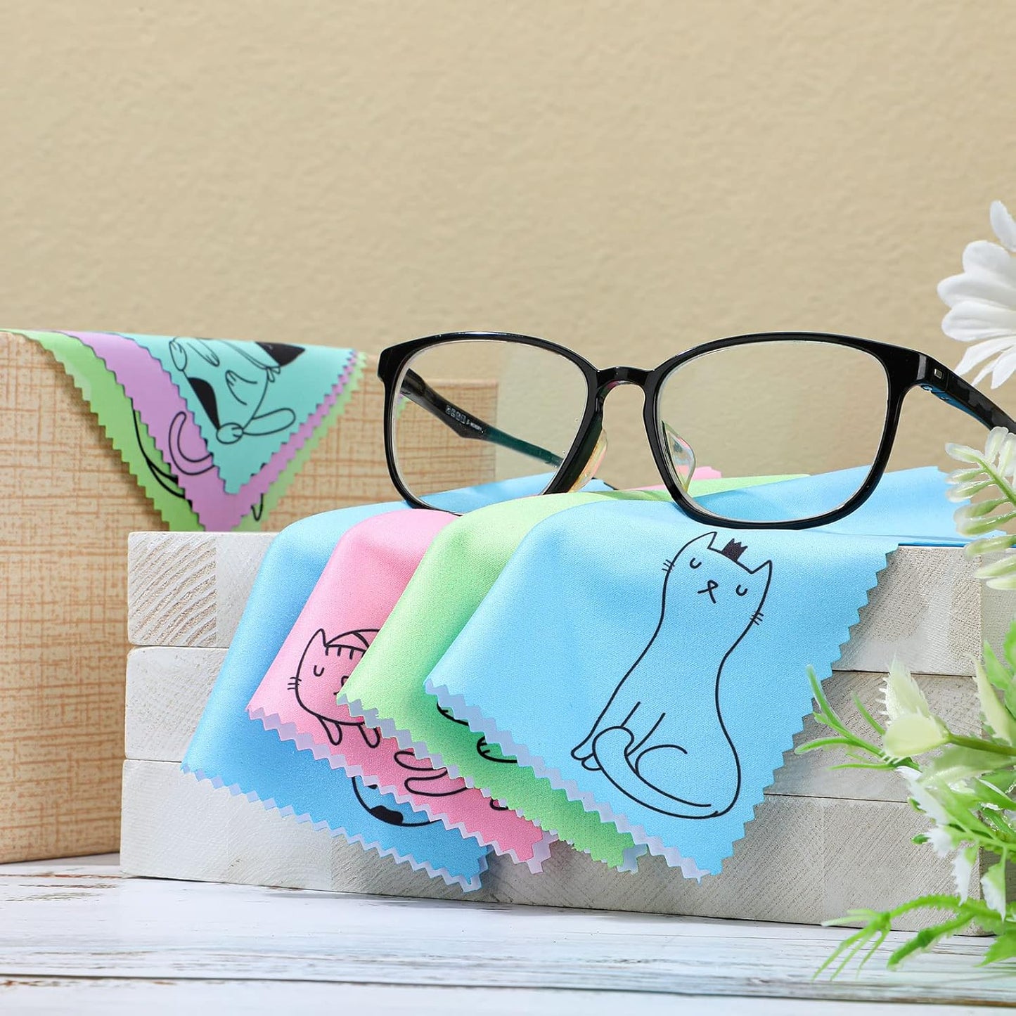 Sinmoe 20 Pcs Microfiber Cleaning Cloth Cute Kitty Cat Design Microfiber Cloth Gift Soft Multicolor