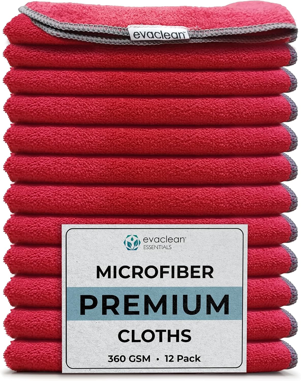 EvaClean Premium Microfiber Cleaning Cloth 16"x16" - Reusable, Washable, Non-Scratch, Microfiber