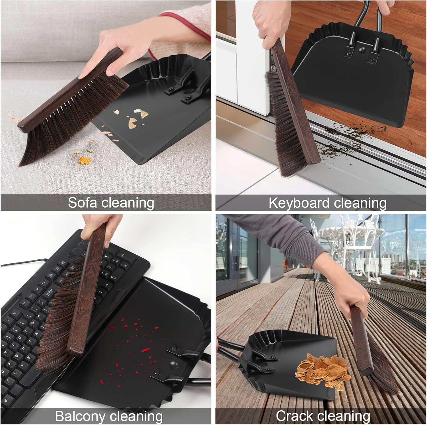 Heavy Duty Black Metal Dust Pan -Handheld Dustpan with Handle, Stainless Steel Large Dustpans with