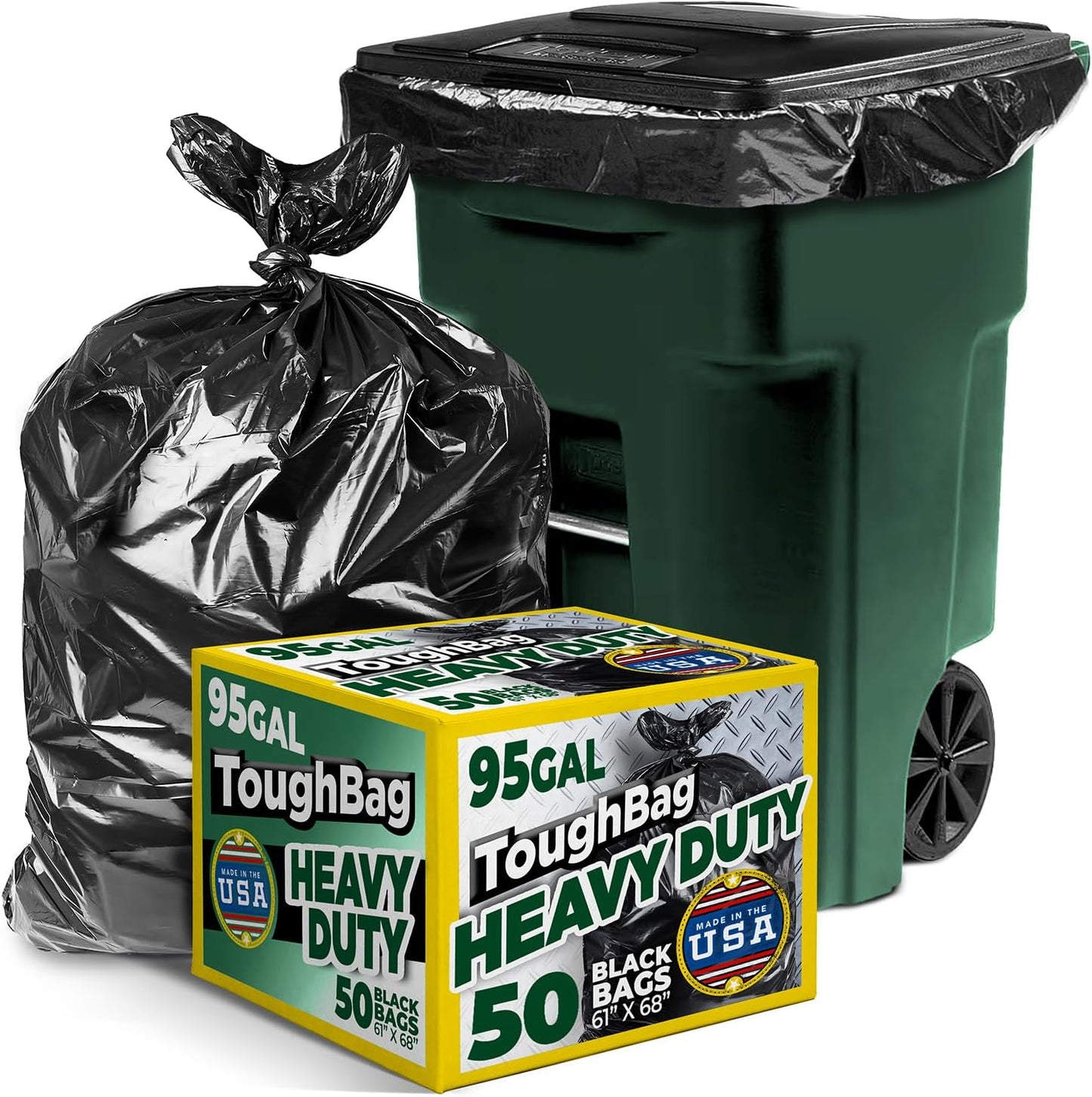 ToughBag 95-96 Gallon Trash Bags Heavy Duty, Black Garbage Bags (50 COUNT) Extra Large 90, 95, 96