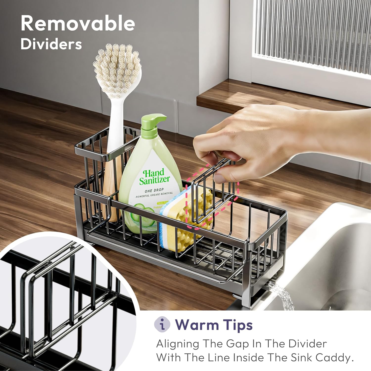 SWTYMIKI Sponge Holder for Kitchen Sink - Sink Caddy with Brush Holder Self-draining Sponge Caddy