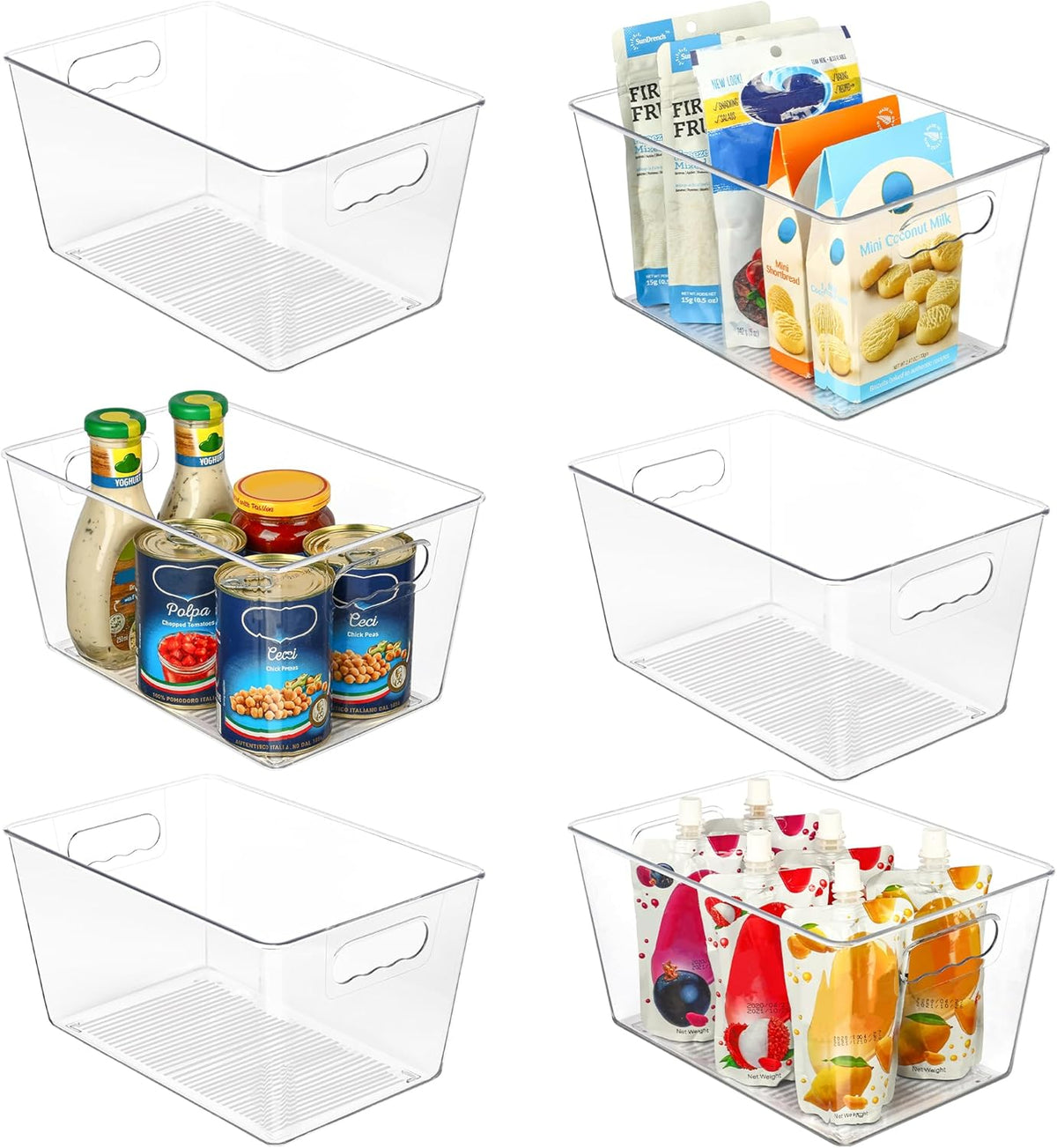 Vtopmart Clear Plastic Pantry Organizer Bins, 6 PCS Food Storage Bins with Handle for Refrigerator