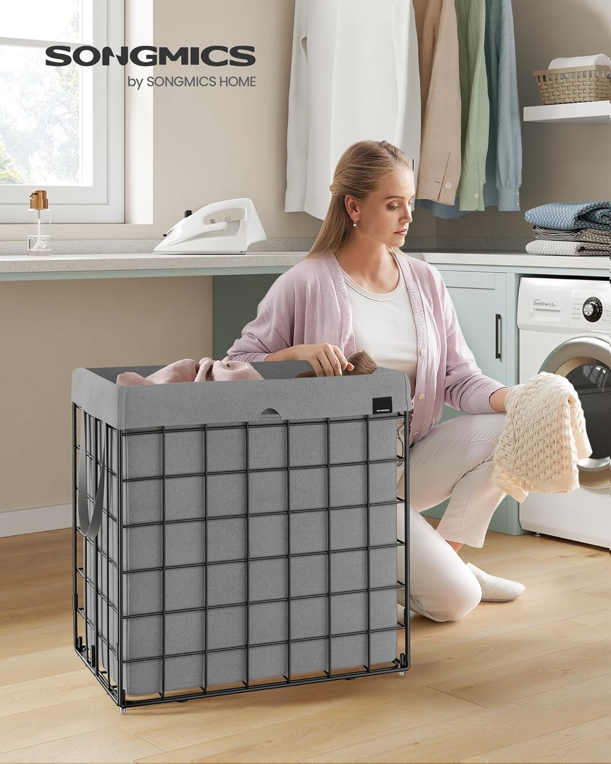 SONGMICS Laundry Hamper, 34.3 Gal. (130L) Laundry Basket, Collapsible Clothes Hamper, Removable and