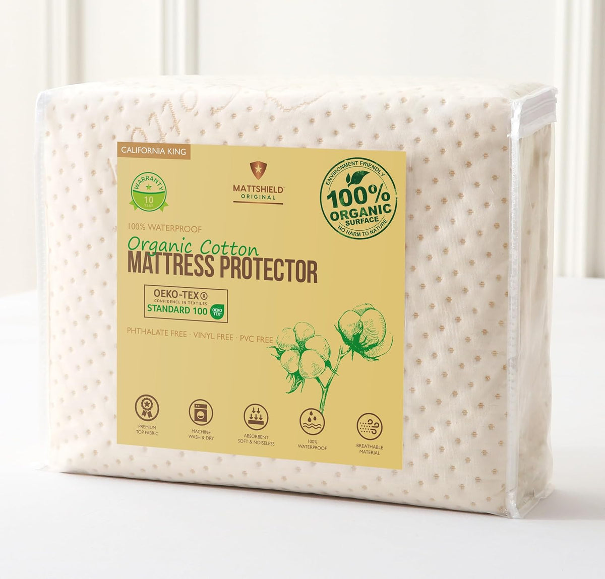Luxury Waterproof Organic Mattress Protector Calif King - Organic Cotton Breathable Mattress Pad