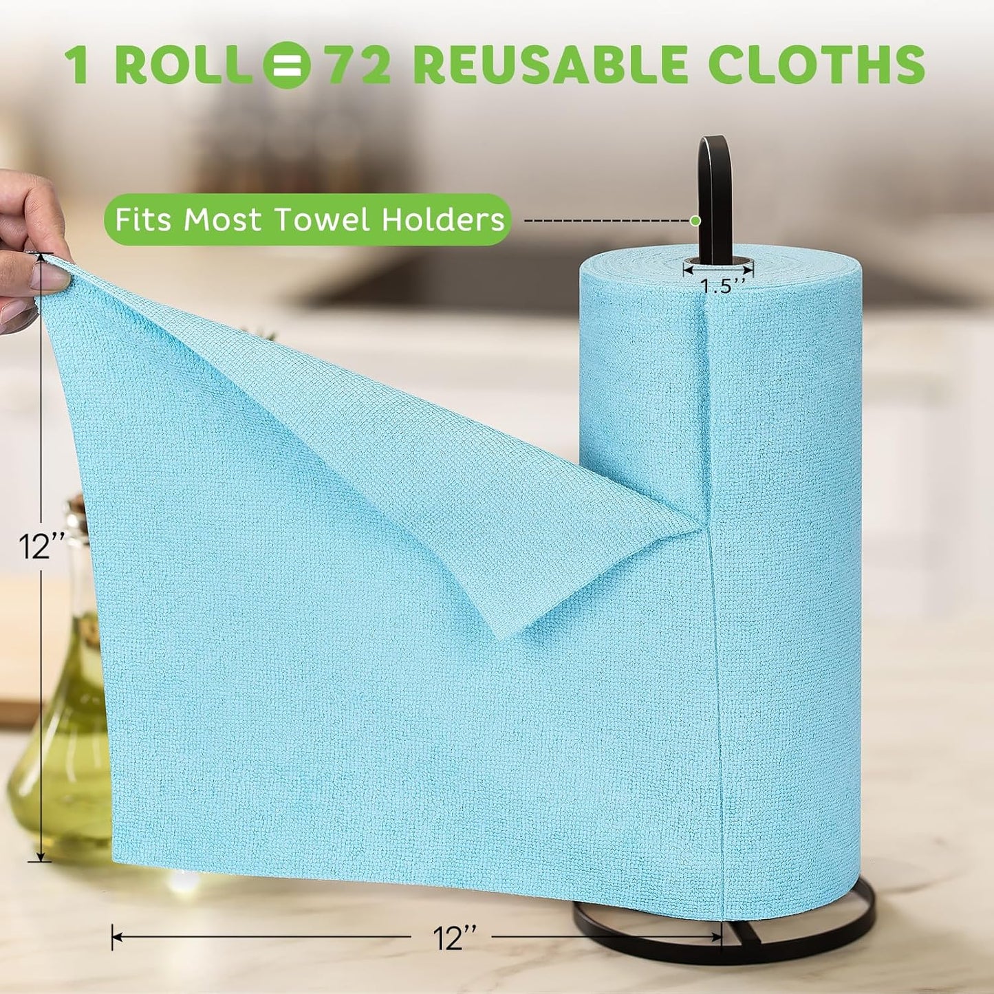 Matthew Microfiber Cleaning Cloth Roll 72Pack (12" x 12") Reusable Paper Towels&Washable Tear Away