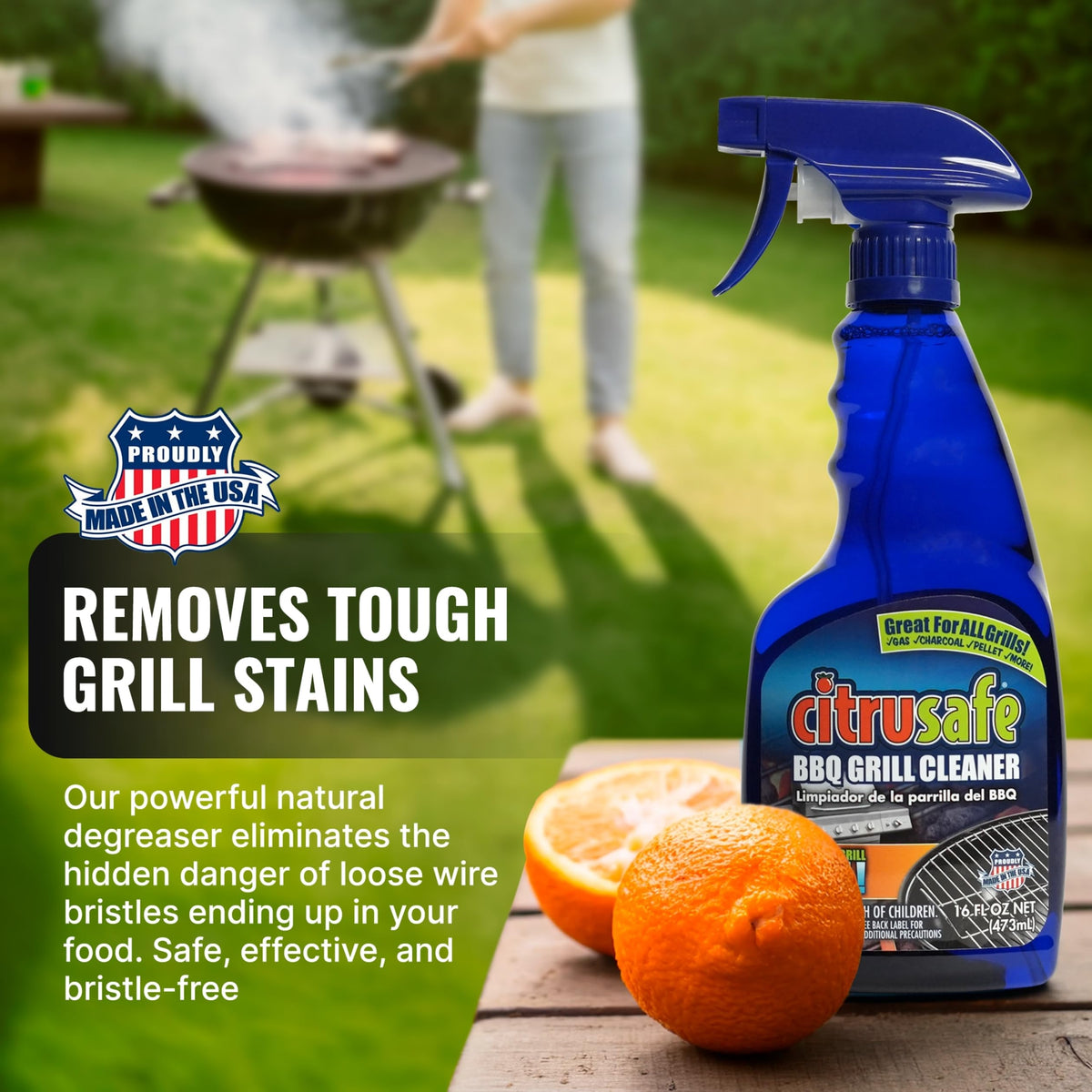 CitruSafe Grill Cleaning Kit - BBQ Grill Cleaner (16oz) and BBQ Grill Scrubber with 3 Heavy Duty