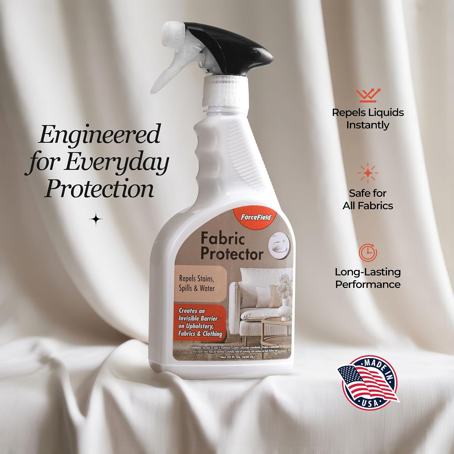 ForceField Fabric Protector Spray – Long-Lasting, Non-Toxic Water & Stain Repellent – Safe for All