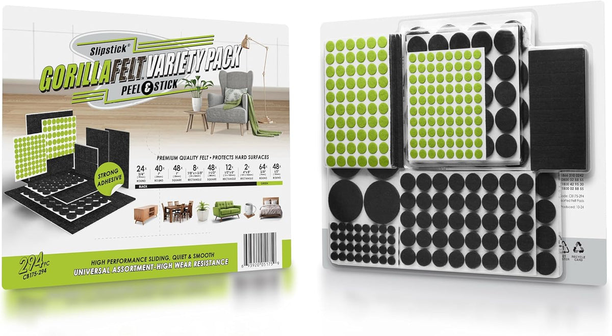 Slipstick Gorilla Felt Furniture Pads (294 Piece Variety Pack) Premium Furniture Pads & Chair Leg