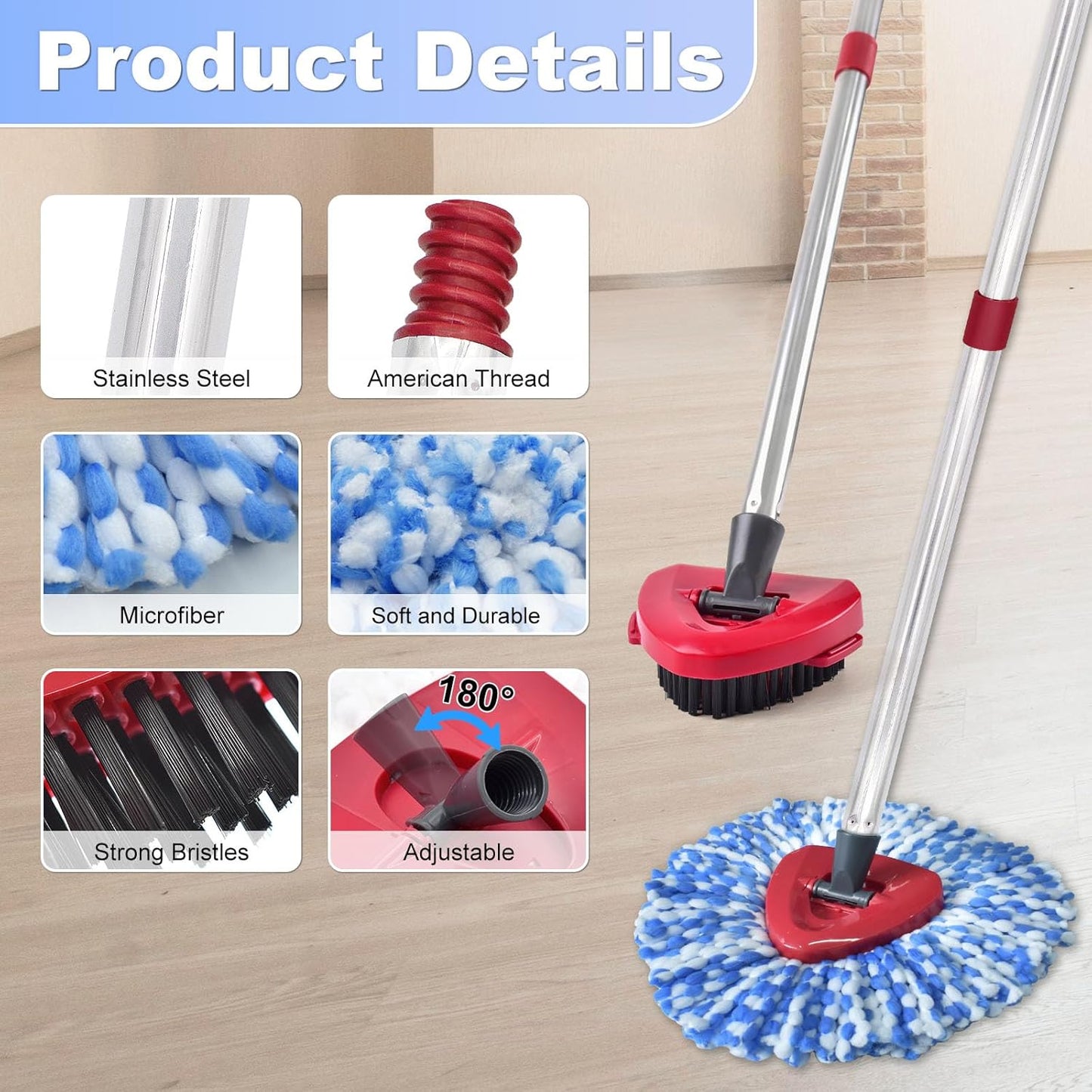 Mop Head Replacement, Base, Mop Handle for Ocedar RinseClean 2-Tank System, 2 Microfiber Mop