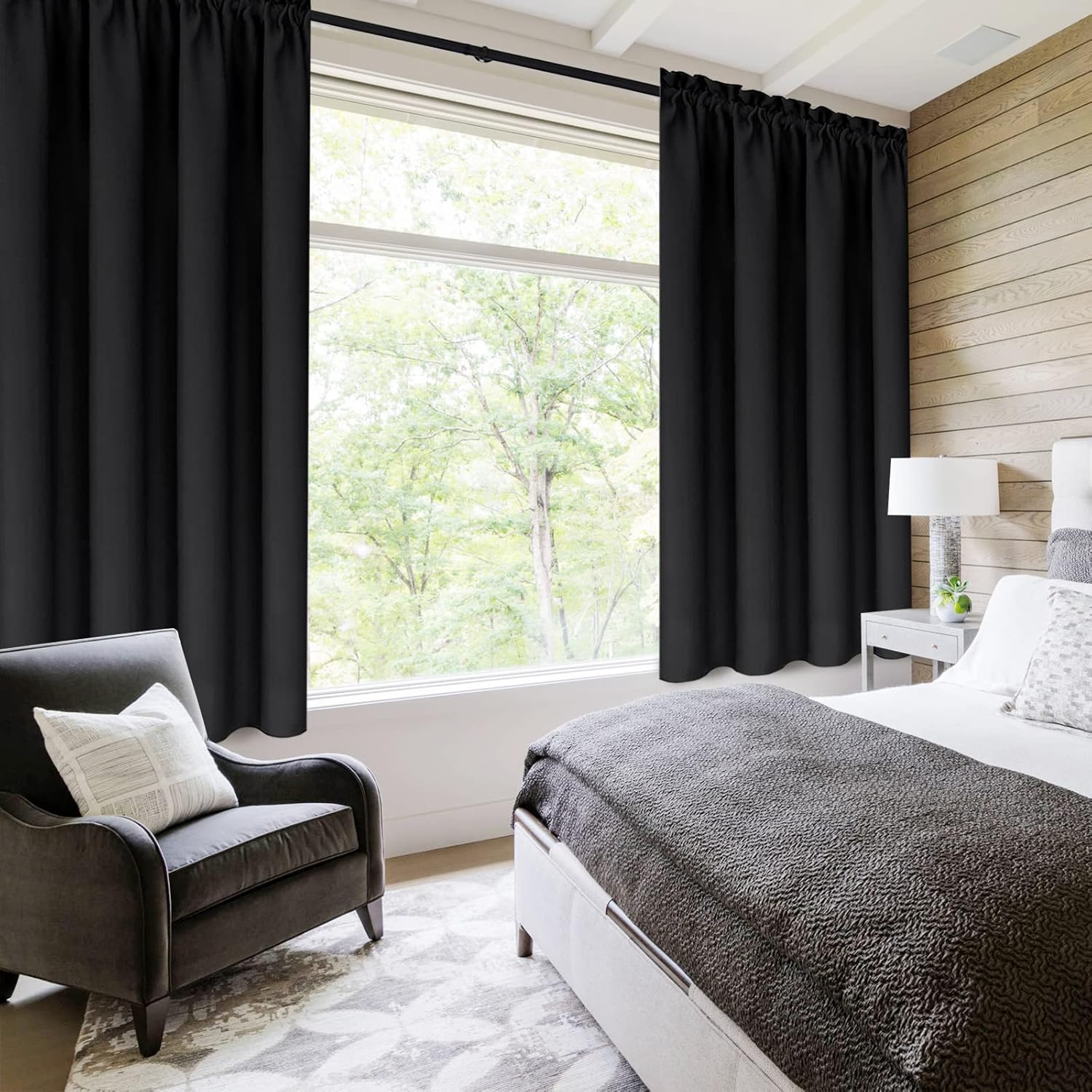 DWCN Black Short Blackout Curtains for Small Window, Thermal Insulated Energy Saving Room Darkening