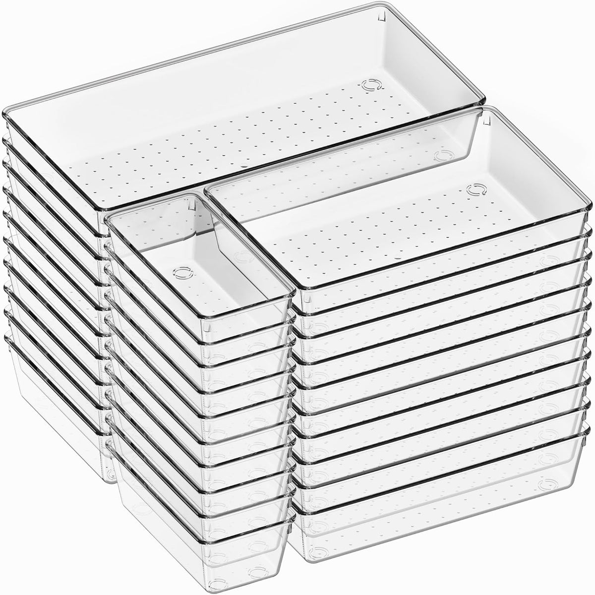 Criusia 30 Pack Large Clear Plastic Drawer Organizer Bins - Acrylic Kitchen Drawer Organization and