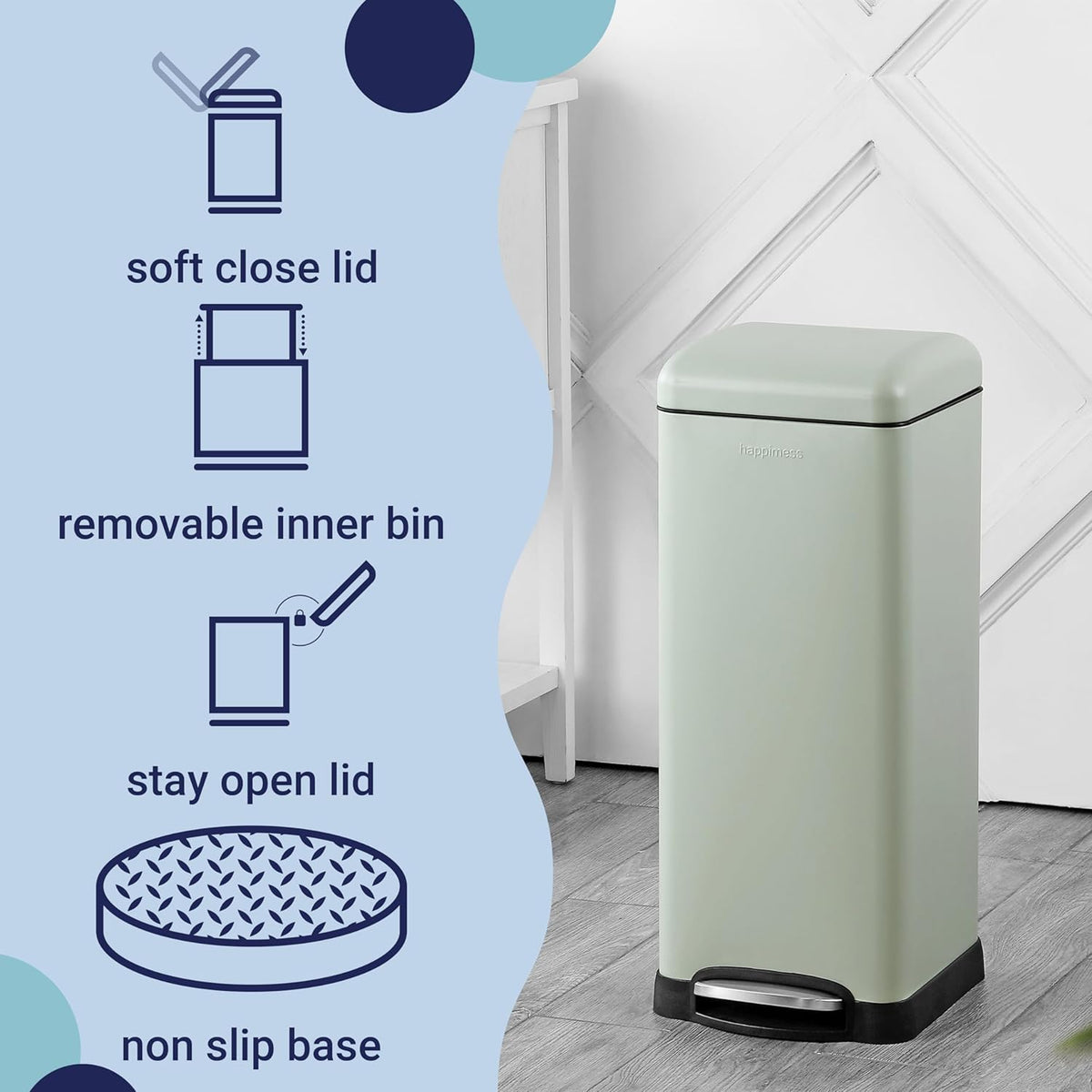 happimess HPM1007E Betty Retro 8-Gallon Step-Open Trash Can with Soft-Close Lid, Fingerprint
