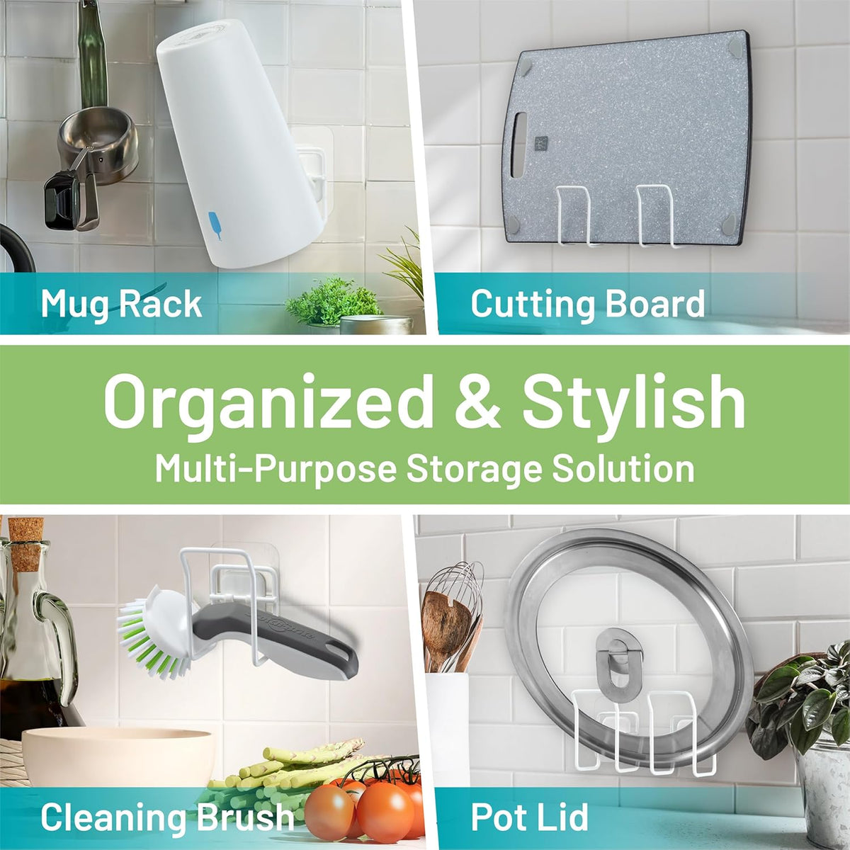 Hook LAB Reusable Sponge Holder for Kitchen Sink & Bathroom Organizer, Mountable Rack for Sponges