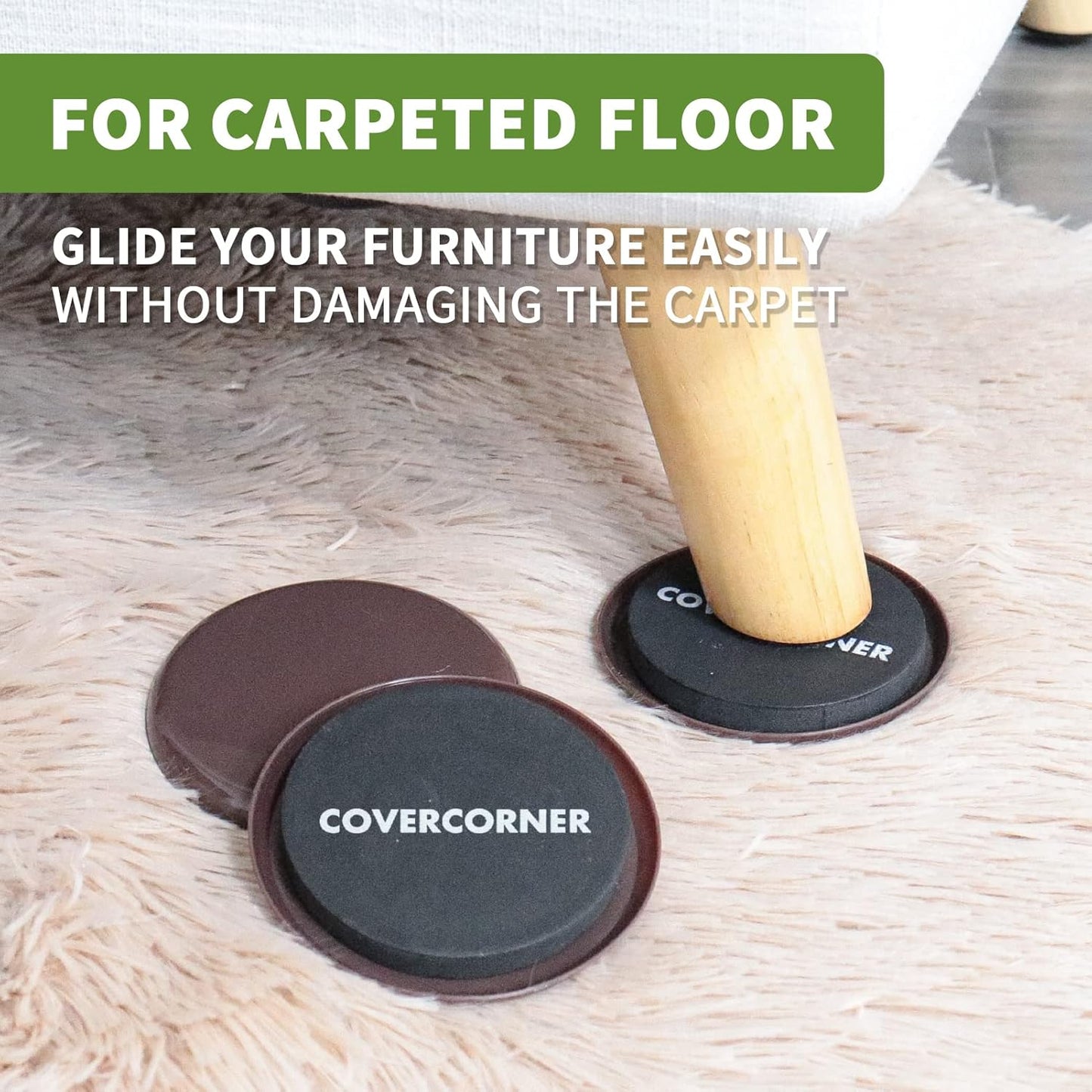 Furniture Sliders for Carpet 8 PCS - 3 1/2 inch Furniture Moving Slider Chair Legs Floors