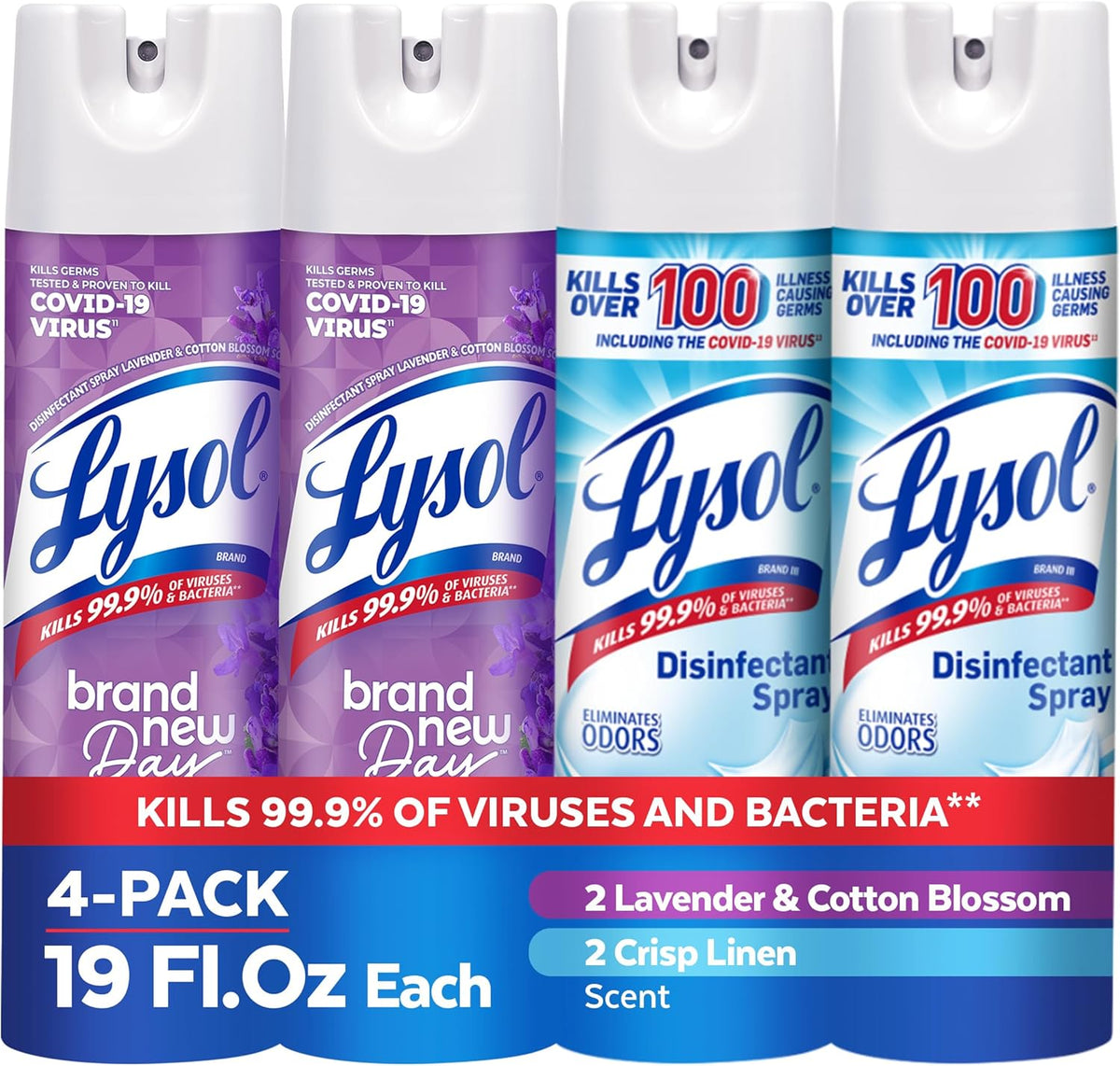Lysol Disinfectant Spray, for Cleaning and Deodorizing, Lavender & Cotton Blossom + Crisp Linen