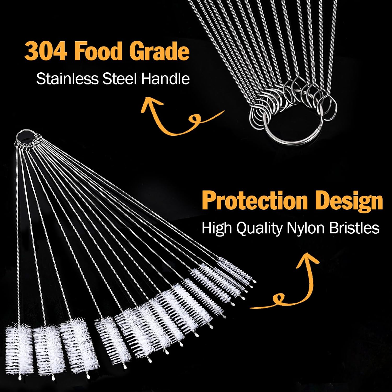 AZEN 15 Pack Straw Cleaner Brush Set, 12 inch Extra Long, 5 Different Diameters Reusable Cleaning