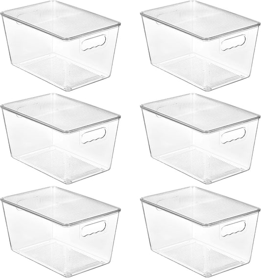 Vtopmart 6 Pack Clear Stackable Storage Bins with Lids, Large Plastic Containers with Handle for