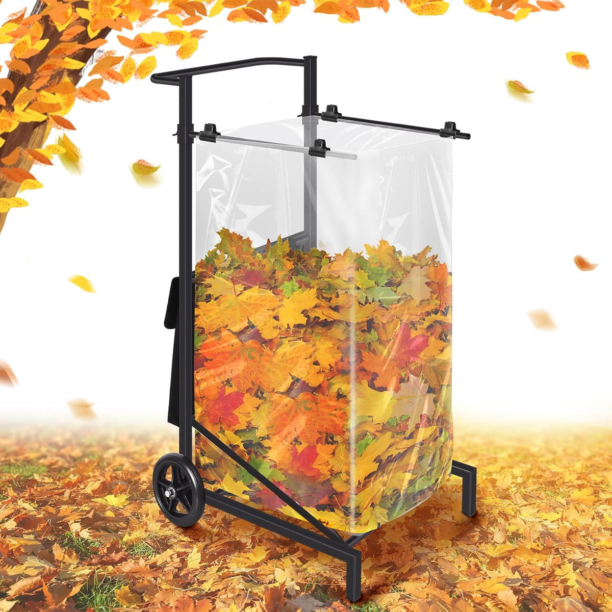 Leaf Bag Holder, Trash Bag Holder Stand, Lawn Bag Holder, Adjustable Outdoor Metal Portable Trash