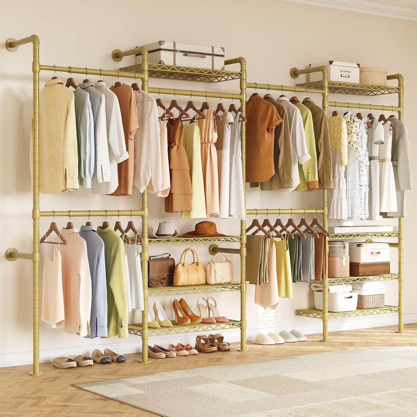 ONBRILL L4 Wall Mounted Industrial Pipe Clothing Rack, Closet Organizer System with 6 Hanging