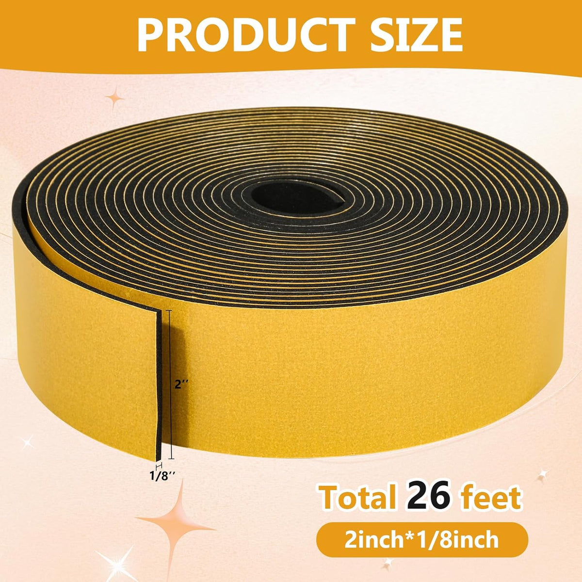 26Feet Weather Stripping Seal (2 Inch X 1/8 Inch) for Door Window, High Density Foam Tape