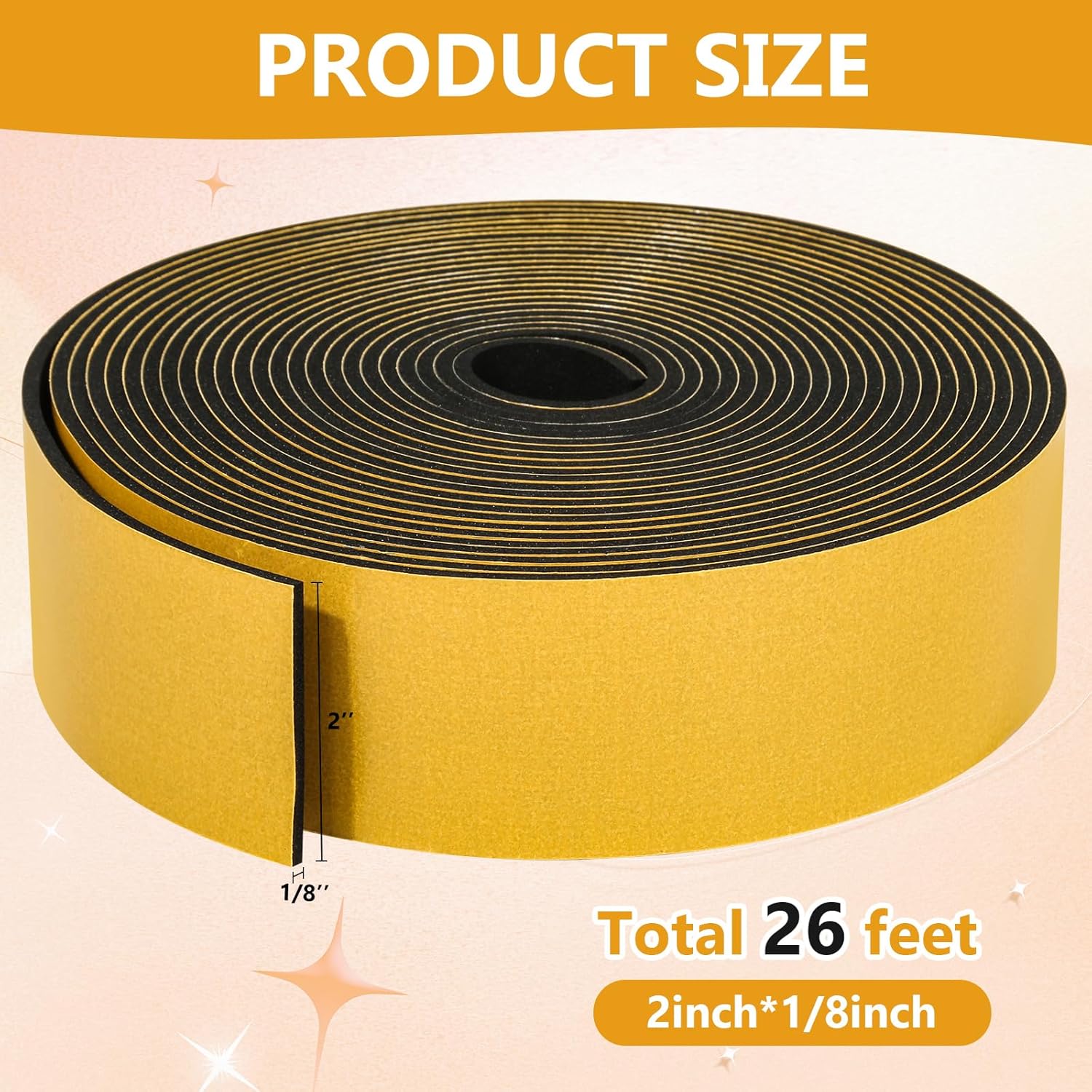 26Feet Weather Stripping Seal (2 Inch X 1/8 Inch) for Door Window, High Density Foam Tape