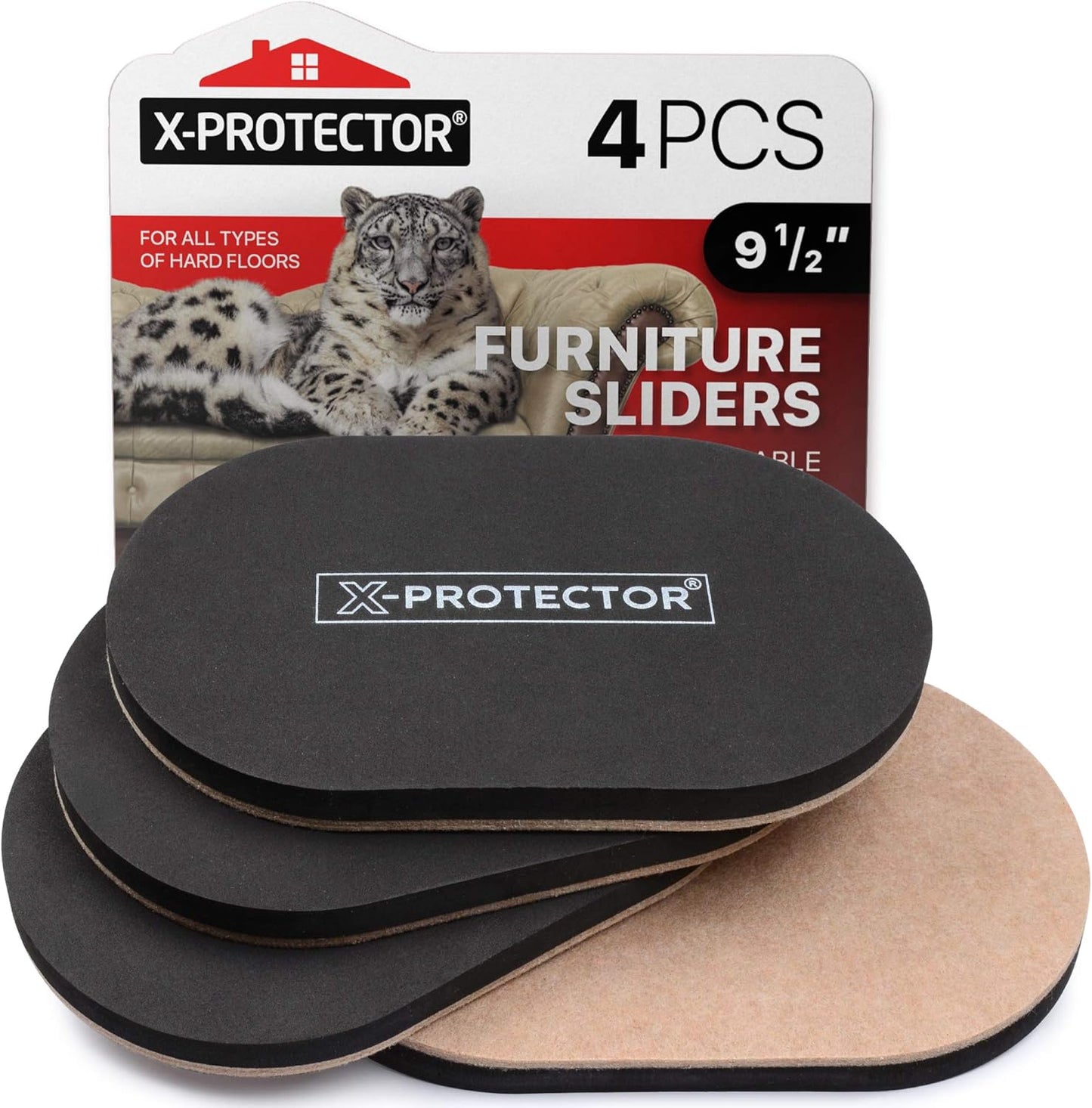 Felt Furniture Sliders Hardwood Floors X-PROTECTOR – 4 PCS 9 1/2 inch Furniture Sliders – Heavy