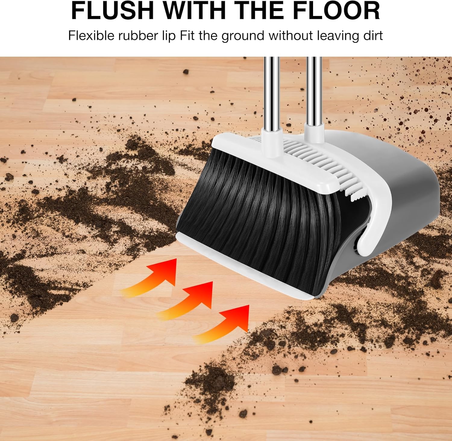 NACENA Broom and Dustpan Set, 52-in Long Adjustable Handle Broom Dustpan Combo with Dustpan Teeth