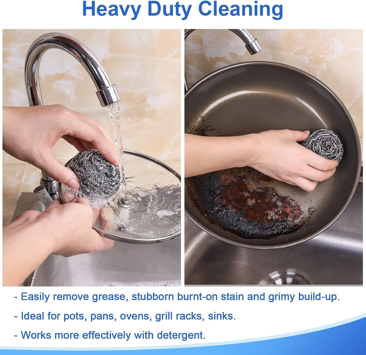 12Pack Upgraded Steel Wool Scrubbers - Premium Stainless Steel Scrubber, Metal Scouring Pads, Steel