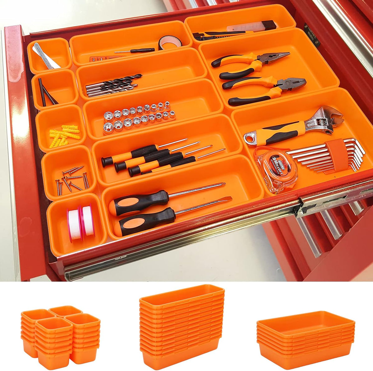 42 Pack Tool Box Organizer Tool Tray Dividers, Rolling Tool Chest Cart Cabinet Workbench Desk