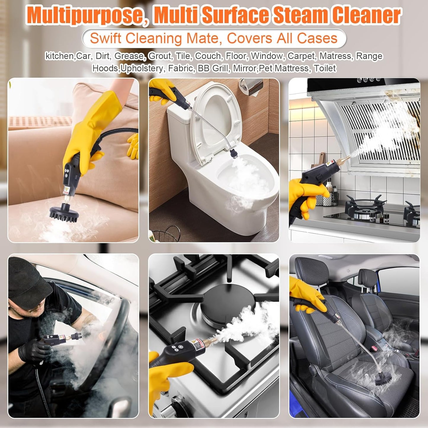 15 in 1 Handheld Steam Cleaner with Handle Button Control, 2500W High Pressure Steamer for Cleaning
