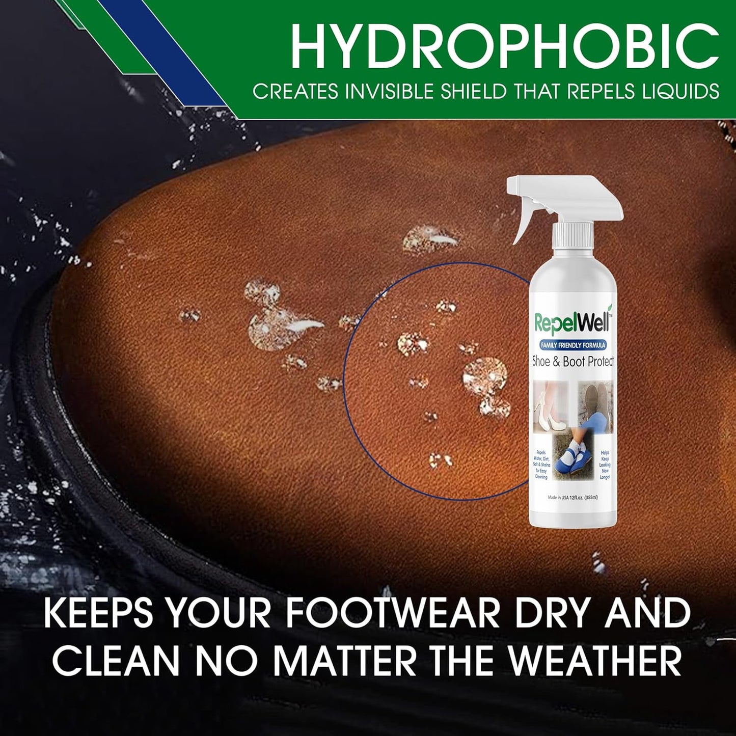 Shoe & Boot Stain & Water Repellent (12oz) Eco-Friendly, Pet-Safe Spray Keeps Fabric, Leather &