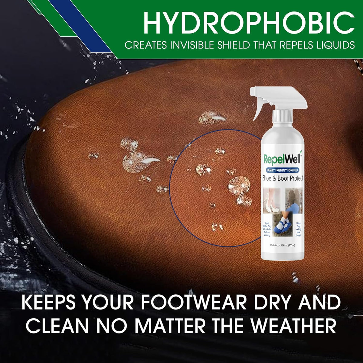 Shoe & Boot Stain & Water Repellent (12oz) Eco-Friendly, Pet-Safe Spray Keeps Fabric, Leather &