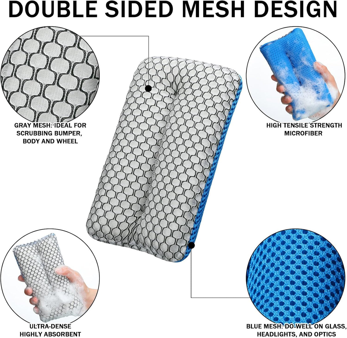 Two Sided Bug and Tar Sponge Microfiber Bug Scrubber Car Sponge for Washing Soft Mesh, Scratch Free