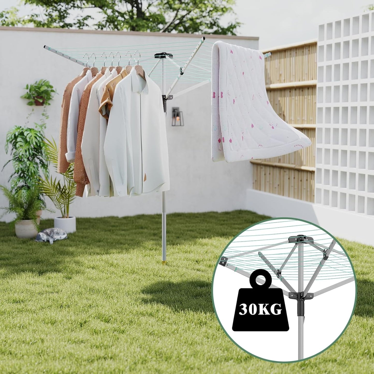 Outdoor Umbrella Drying Rack 165 Feet Umbrella Clothesline with 12 Lines Rotary Drying Rack
