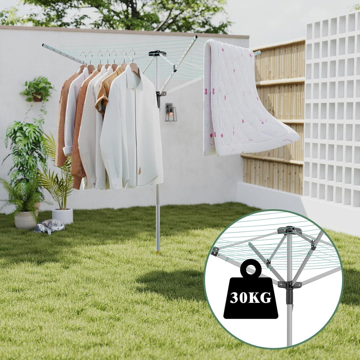 Outdoor Umbrella Drying Rack 165 Feet Umbrella Clothesline with 12 Lines Rotary Drying Rack