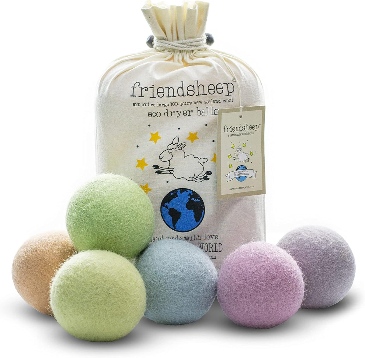 Friendsheep Wool Dryer Balls Organic Lavender 6 Pack XL Premium Reusable Cruelty Free Handmade Fair