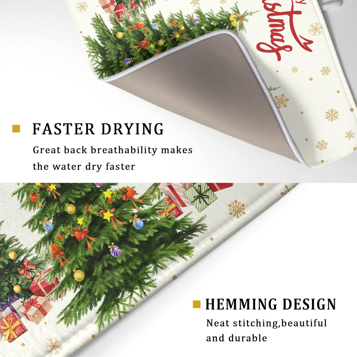 Christmas Tree Dish Drying Mat 18x24 for Winter Xmas Tree Snowflake Kitchen Counter Decor Absorbent
