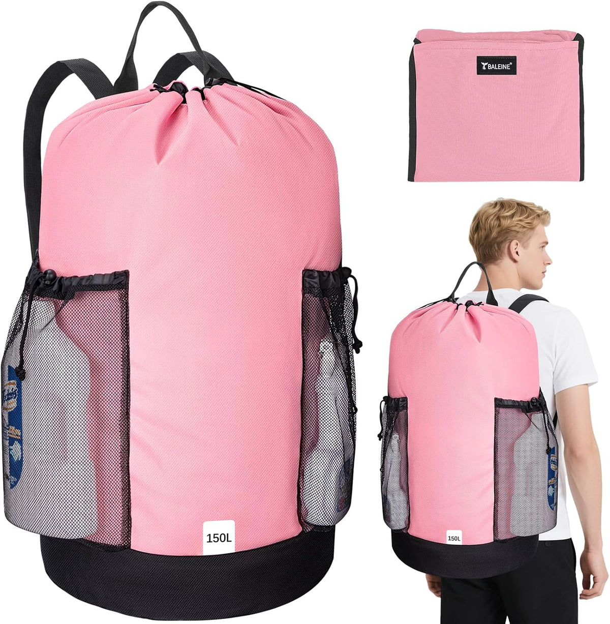 BALEINE 150L Laundry Bag Backpack, 900D Oxford Fabric Large Travel Laundry Bags with Shoulder