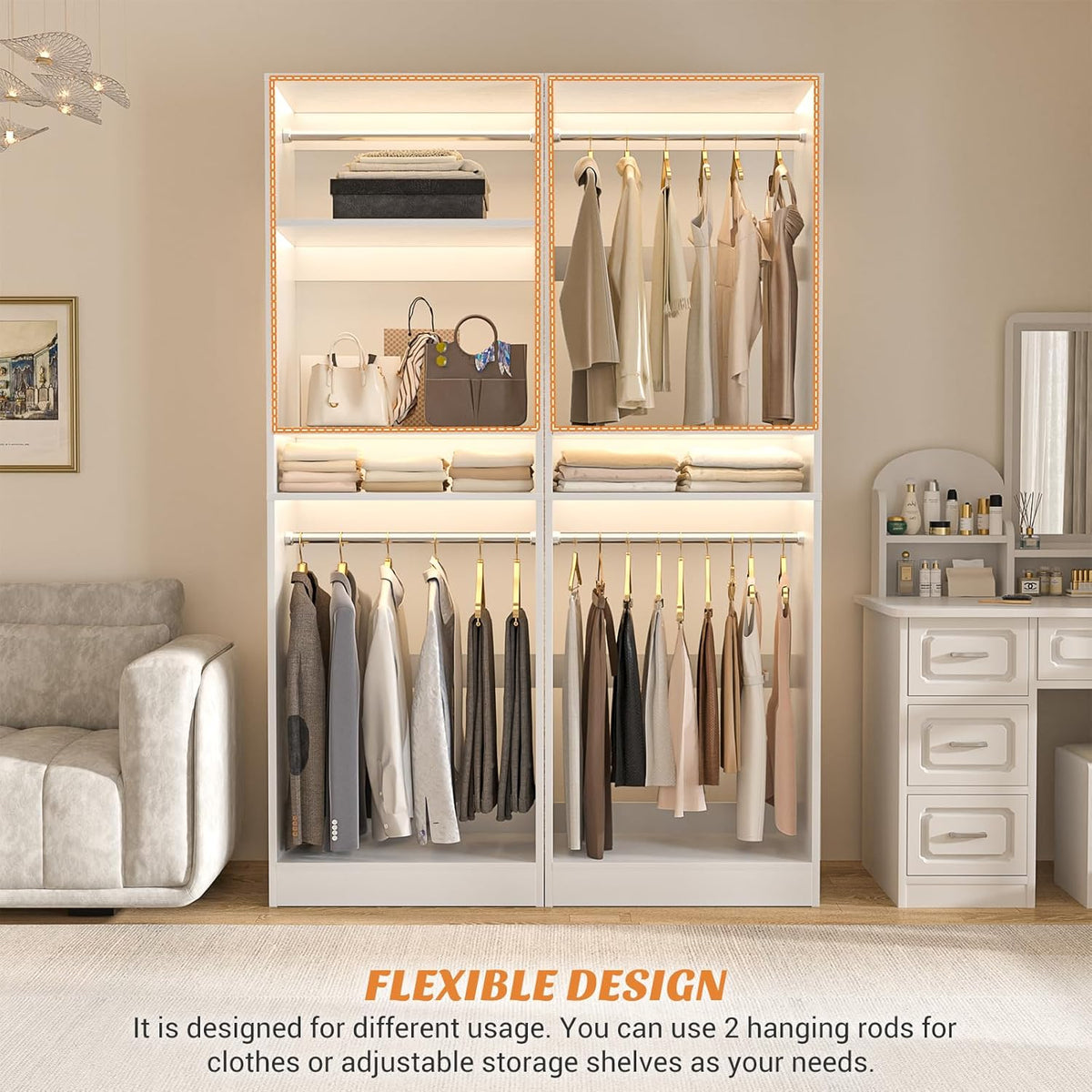 Unikito Freestanding Closet System, 25” Closet Organizer Wardrobe with Hanging Rods & Shelve