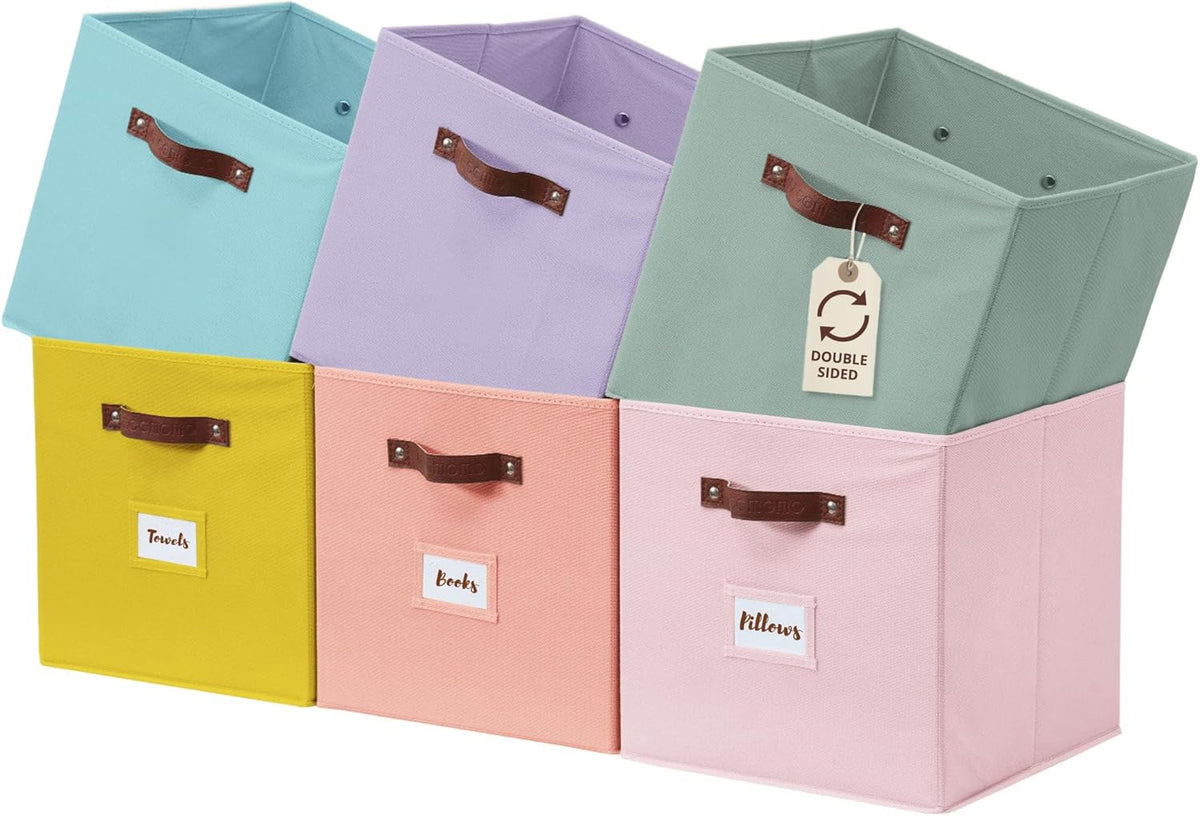 DECOMOMO Storage Cubes, 13x13x13 Storage Cube Bins with Labels, Fabric Organizer Bins (13" / 6pcs