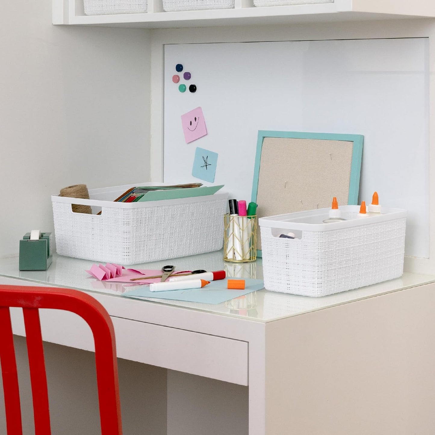 Curver Jute Decorative Plastic Organization and Storage Basket Perfect Bins for Home Office, Closet