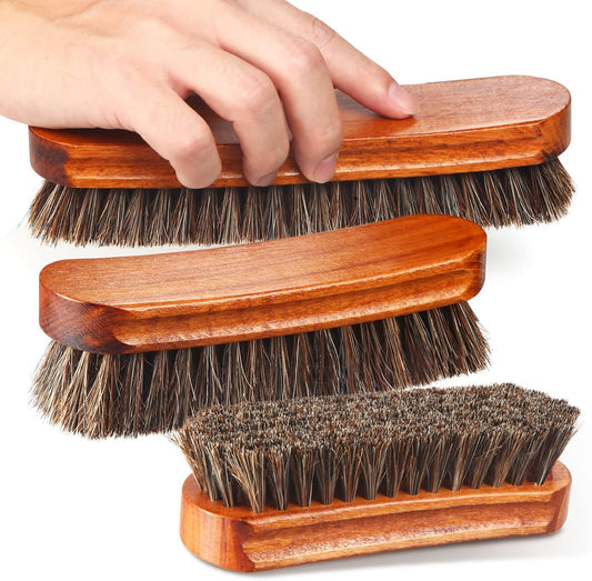 4 Pcs Horsehair Shine Shoes Brush Kit Polish Dauber Applicators Cleaning Leather Shoes Boots Care