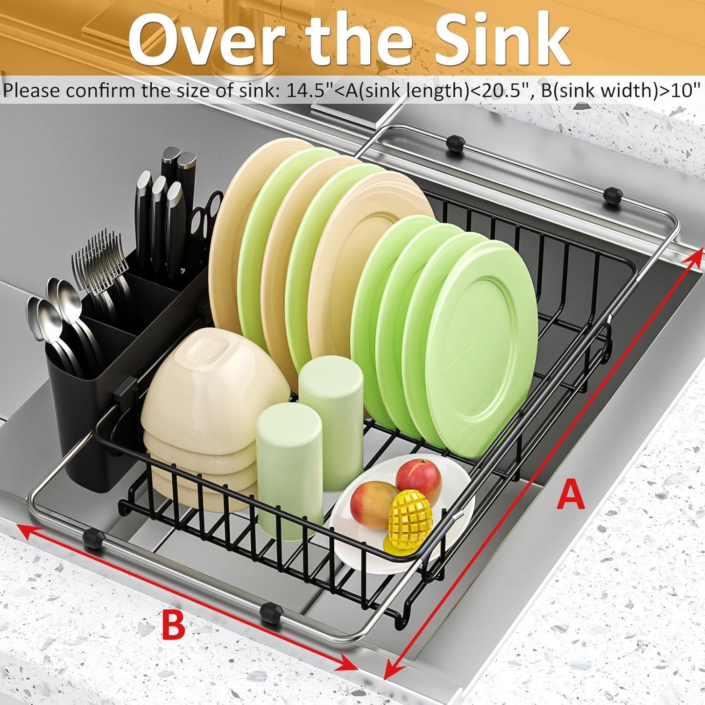 Expandable in Sink Dish Drying Rack,Small Dish Rack Over Sink with Utensil Holder,Stainless Steel