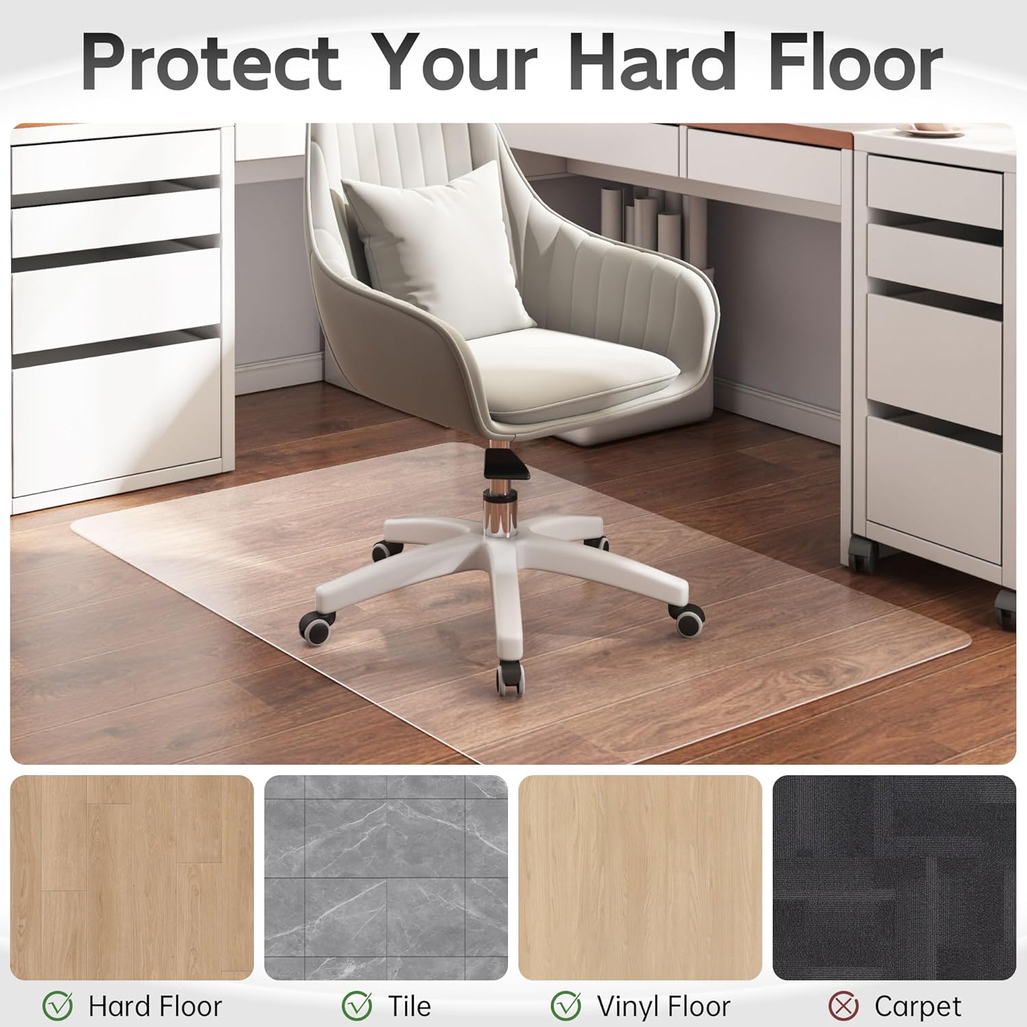 Office Chair Mat for Hardwood Floor, 72" x 46" Clear Computer/Desk Chair Mat for Hard Floor