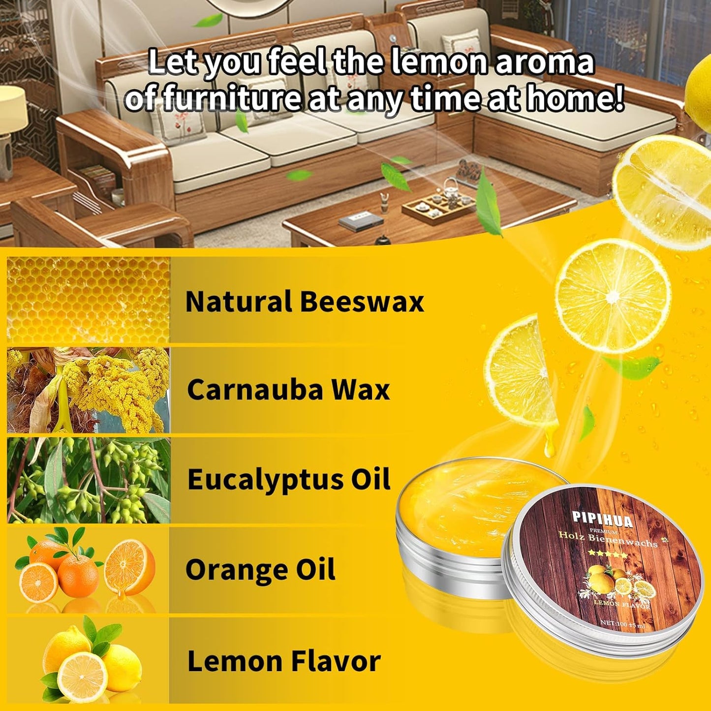 PIPIHUA Beeswax Polish and Conditioner for Wood Furniture - Waterproof & Restorer Wood Wax