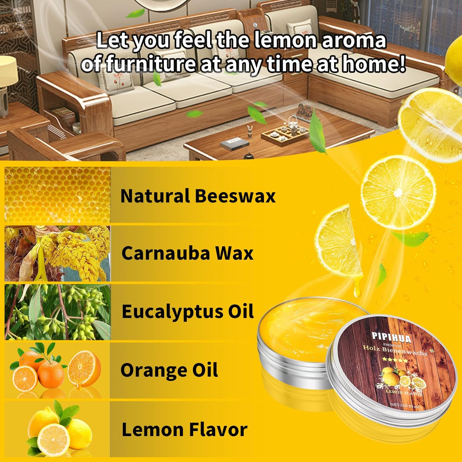 PIPIHUA Beeswax Polish and Conditioner for Wood Furniture - Waterproof & Restorer Wood Wax