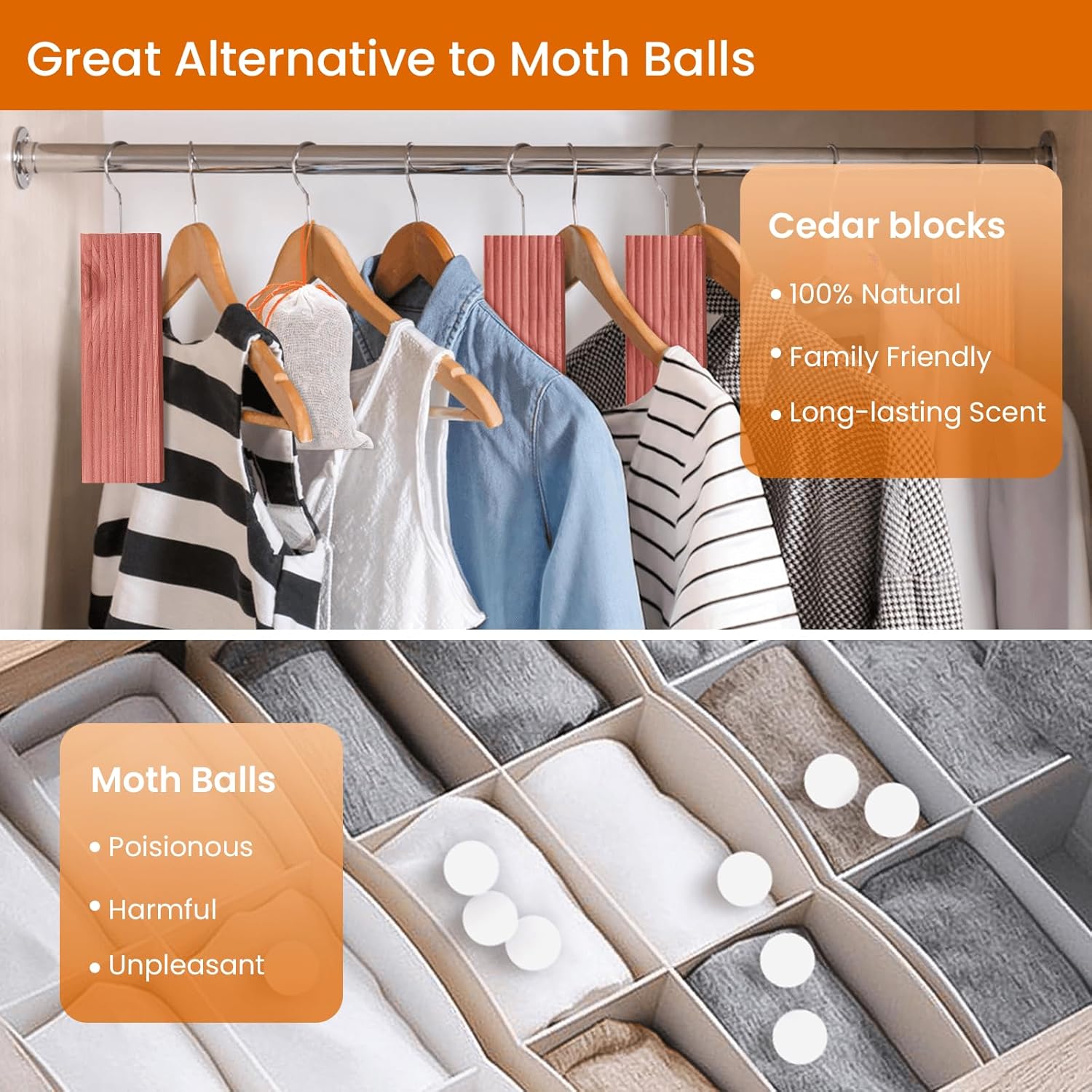 Homode Cedar Blocks, Cedar Hang Ups for Clothes Storage, Cedar Sachets for for Closets and Drawers