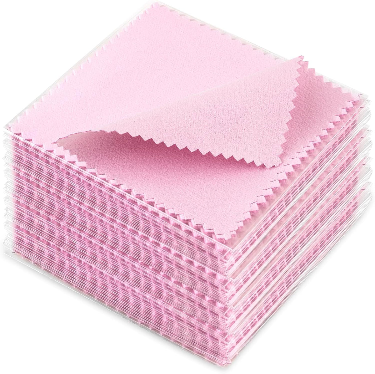 100 Pack Jewelry Polishing Cloth, 3.15" x 3.15" Pink Cleaning Cloths, Small Silver Cleaning &