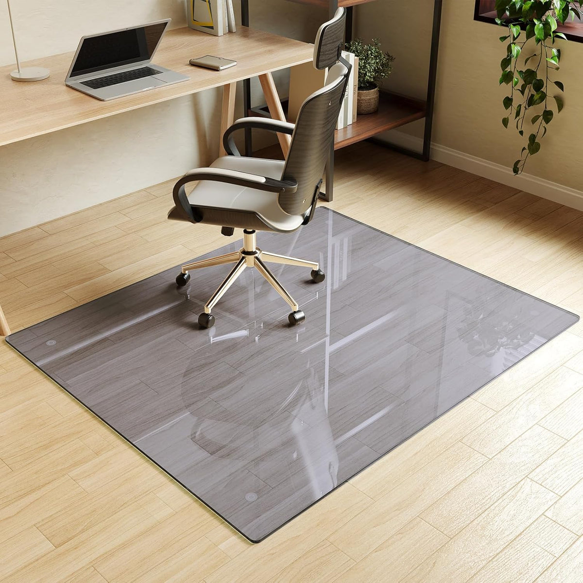 Koonmi Tempered Glass Chair Mat for Hardwood Floors & Carpets, 46" x 55“ Grey Heavy Duty Office