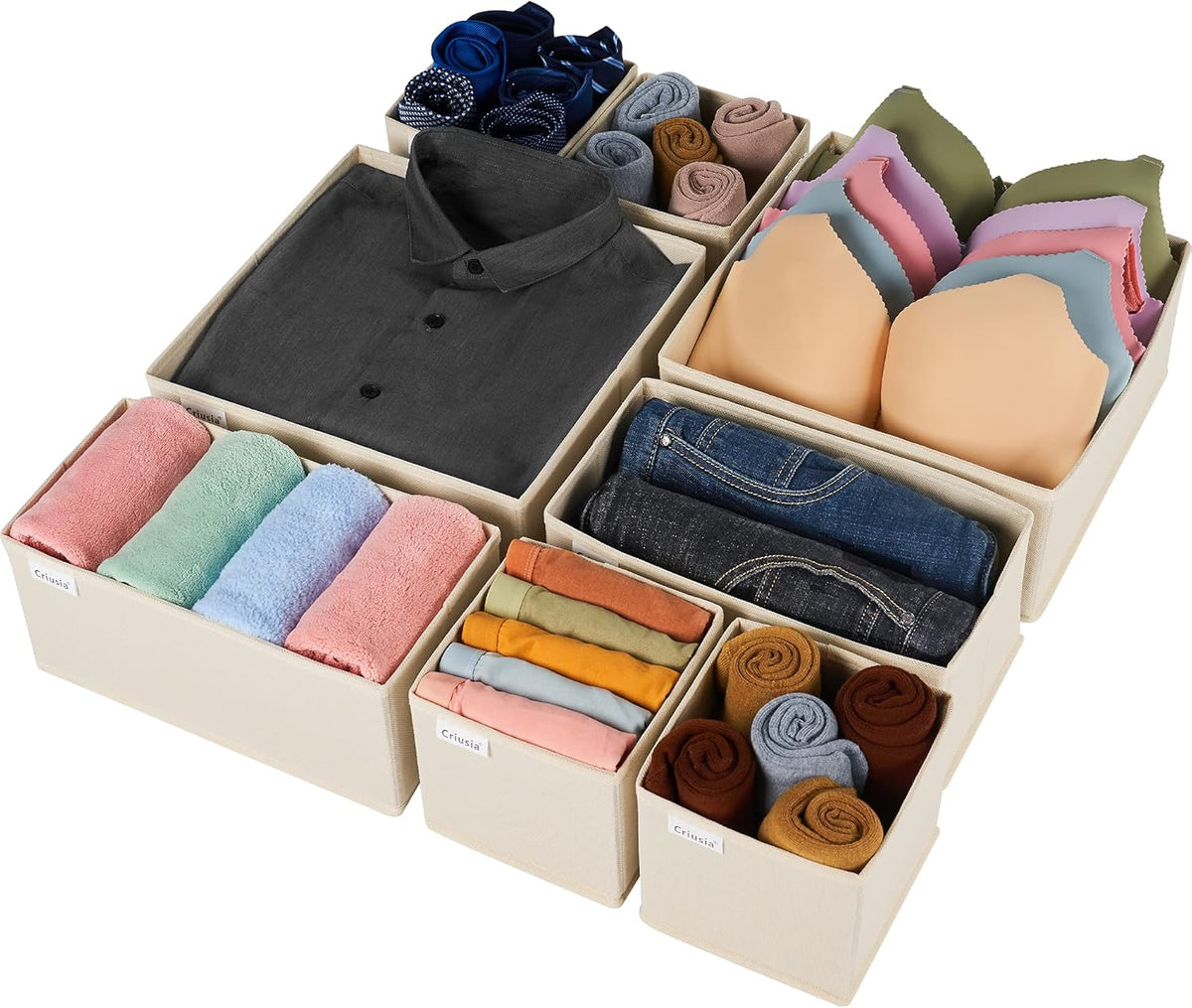 Criusia Drawer Organizer Clothes, 8 Pack Underwear Drawer Organizer, Foldable Cloth Storage Box